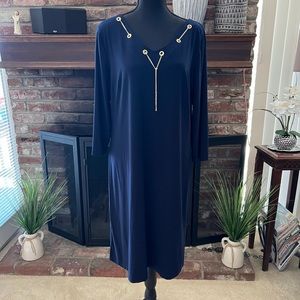 Nine West navy dress with gold chain